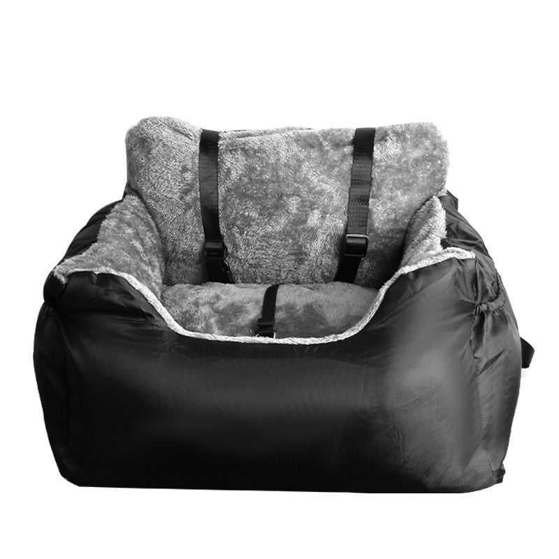 Dog Car Seat Plush Cosy for Small Dogs and Cats with Storage Pocket and Safety Leash - Treats N Squeaks