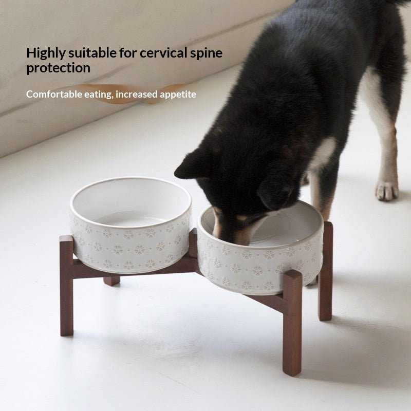 Ceramic Large-sized Elevated Anti-spill Cat/dog Bowl - Treats N Squeaks